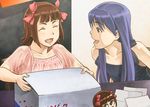  amami_haruka blue_hair box brown_eyes brown_hair chiaki_rakutarou closed_eyes commentary_request hair_ribbon idolmaster idolmaster_(classic) imai_asami kisaragi_chihaya long_hair multiple_girls nakamura_eriko nonowa open_mouth ribbon seiyuu_connection short_hair smile 