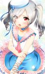  ann_hodo bad_id bad_pixiv_id bandages dress flower hair_over_one_eye hat love_live! love_live!_school_idol_festival open_mouth red_eyes sailor_hat school_uniform silver_hair solo tanaka_sachiko thighhighs twintails 