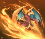  belt charizard clothes coat fangs flame highres ivan_(ffxazq) no_humans pokemon scarf shirt tail wings 