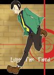  arsene_lupin_iii black_hair character_name copyright_name crosshair green_jacket grin hands_in_pockets jacket lupin_iii male male_focus nolonolo146 smile solo 