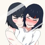  alternate_hairstyle blush eyebrows gyess963 hug kill_la_kill kiryuuin_satsuki lowres matching_hairstyle matoi_ryuuko multiple_girls no_nose short_hair smile sweatdrop 