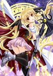  artist_name bardiche black_gloves black_legwear blonde_hair cape fate_testarossa gloves hair_ribbon kanna_(plum) long_hair looking_at_viewer lyrical_nanoha magic_circle mahou_shoujo_lyrical_nanoha red_eyes ribbon skirt solo thighhighs very_long_hair 