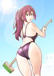  ass broom competition_swimsuit free! from_behind matsuoka_gou one-piece_swimsuit ponytail red_eyes red_hair swimsuit ueyama_michirou 