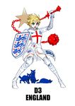  2014_fifa_world_cup absurdres ball_and_chain blonde_hair blue_eyes cat chainmail daibajoujisan england highres knight nike original shield simple_background solo star weapon white_background world_cup 