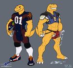  abs agumon anthro anthrofied balls barazoku biceps big_muscles bulge claws clothed clothing colored cum cum_in_underwear cumshot digimon erection eyes_closed fist football helmet jockstrap looking_at_viewer male masturbation muscles open_mouth orgasm pads penis plantigrade standing tenting toe_claws toned underwear uniform wolfblade 