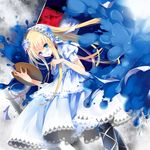  art_brush blonde_hair blue_eyes hairband holding lindy_(pclo) lolita_hairband long_hair monocle original paintbrush palette solo wind 