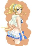  ayase_eli bikini blonde_hair blue_eyes earrings jewelry love_live! love_live!_school_idol_project natsuiro_egao_de_1_2_jump! pisuke ponytail solo song_name swimsuit 