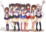  akagi_(kantai_collection) back_bow bare_legs bishoujo_senshi_sailor_moon black_hair blue_bow blue_choker blue_eyes blue_footwear blue_hair blue_sailor_collar blue_skirt boots bow breasts brown_bow brown_eyes brown_hair choker cosplay earrings elbow_gloves garnet_rod gloves green_choker green_footwear green_sailor_collar grey_hair hair_ribbon high_heels hiryuu_(kantai_collection) holding holding_spear holding_staff holding_weapon jewelry kaga_(kantai_collection) kantai_collection knee_boots long_hair magical_girl medium_breasts momozakura_nanao multiple_girls open_mouth orange_choker orange_sailor_collar pink_bow polearm purple_bow purple_footwear purple_sailor_collar purple_skirt red_bow red_choker red_sailor_collar ribbon sailor_collar sailor_jupiter sailor_jupiter_(cosplay) sailor_mars sailor_mars_(cosplay) sailor_mercury sailor_mercury_(cosplay) sailor_moon sailor_moon_(cosplay) sailor_pluto sailor_pluto_(cosplay) sailor_saturn sailor_saturn_(cosplay) sailor_senshi sailor_senshi_uniform sailor_venus sailor_venus_(cosplay) short_hair shoukaku_(kantai_collection) side_ponytail silence_glaive silver_hair skirt smile souryuu_(kantai_collection) spear staff strappy_heels taihou_(kantai_collection) tiara twintails weapon white_choker white_gloves zuikaku_(kantai_collection) 