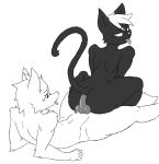  alex_(famas_shootergay97) barbed_tongue black_and_white blush canine cat cheese_cake cheesy_(cheese_cake) duo feline fox knot looking_pleasured male male/male mammal monochrome on_top reverse_cowgirl_position sex simple_background tongue 