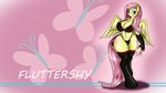  anthro anthrofied blush bra cleavage clothed clothing cutie_mark equine eyelashes female fluttershy_(mlp) friendship_is_magic fur gloves hair legwear long_hair mammal my_little_pony panties pegasus pink_hair solo standing stockings suirano underwear wallpaper wings yellow_fur 