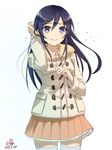  adjusting_hair aragaki_ayase black_hair blue_eyes blush dated hair_ornament hairclip jacket ore_no_imouto_ga_konna_ni_kawaii_wake_ga_nai pisuke skirt smile solo thighhighs white_legwear 