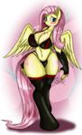  2014 anthro anthrofied blush bra cleavage clothed clothing cutie_mark equine eyelashes female fluttershy_(mlp) friendship_is_magic fur gloves hair legwear long_hair mammal my_little_pony panties pegasus pink_hair solo standing stockings suirano underwear wings yellow_fur 