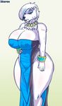  5tarex anthro bear bella_(hth) big_breasts breasts clothed clothing dress ear_piercing female fur hair hth_studios jewelry looking_at_viewer mammal open_mouth piercing plain_background polar_bear solo standing white_background white_fur white_hair wide_hips 
