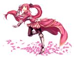  absurdres adapted_costume alternate_costume armor boots bow breastplate flower gauntlets greaves hair_bow highres knight long_hair mahou_shoujo_madoka_magica pg_(pgouwoderen) ponytail red_eyes red_hair sakura_kyouko smile thighhighs very_long_hair zettai_ryouiki 