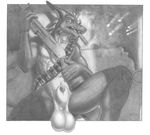  arjuna balls big_balls cigar dragon ernesto gun half-erect lounging male monochrome nude penis ranged_weapon sheath shotgun smoking solo weapon 