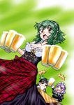  &gt;_&lt; =_= alcohol apron barmaid beer beer_mug black_hair blush bow bread breasts chain cleavage closed_eyes collarbone colorized cup dirndl dress drunk food german_clothes green_hair hair_bow hairband holding holding_cup izayoi_sakuya kazami_yuuka large_breasts maid_headdress multiple_girls oktoberfest open_mouth p.a.w plaid pointy_ears puffy_short_sleeves puffy_sleeves red_eyes reiuji_utsuho short_hair short_sleeves silver_hair smile touhou underbust waist_apron waitress yellow_eyes yuzu_momo 