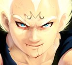  blonde_hair blood blood_from_mouth blue_eyes close-up closed_mouth dragon_ball dragon_ball_z duvete face looking_at_viewer lowres majin_vegeta male_focus md5_mismatch smile solo super_saiyan vegeta 