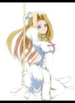  1girl blonde_hair blue_eyes breasts dress gloves hat long_hair mint_adenade nurse_cap shoes staff tales_of_(series) tales_of_phantasia weapon 