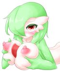  absurd_res anthro big_breasts big_nipples blush breasts female frown gardevoir hand_on_breasts hi_res looking_at_viewer nintendo nipples nude pok&#233;mon pok&eacute;mon seven_pear solo squeeze video_games 
