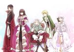  3boys bare_shoulders barefoot blonde_hair book boots bow braid brother_and_sister brown_hair cape capelet cheshire_cat_(pandora_hearts) choker couch detached_sleeves dress earrings flower formal frilled_dress frills gloves green_eyes jack_vessalius jewelry lacie_baskerville long_hair mitsubi multiple_boys multiple_girls oswald_baskerville pandora_hearts ponytail purple_eyes red_eyes revis_baskerville short_hair siblings sitting smile white_hair will_of_the_abyss 