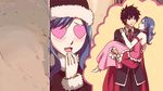  1boy 1girl animated animated_gif blue_hair blush couple dress fairy_tail gray_fullbuster hand_to_own_mouth hat heart heart_eyes imagining juvia_loxar long_hair 