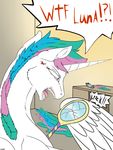  angry backlash91 english_text equine fangs female feral friendship_is_magic hair hair_clipper haircut horn mammal mirror multi-colored_hair my_little_pony princess_celestia_(mlp) text winged_unicorn wings 
