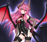  black_gloves black_panties bochi_(yamakan) breasts cleavage closed_mouth contrapposto corset demon_girl demon_horns demon_tail demon_wings eyelashes fingerless_gloves gloves glowing highres horns latex long_hair looking_at_viewer original panties pink_eyes pink_hair pointy_ears small_breasts solo standing succubus tail underwear wings 