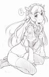  blush chaika_trabant eyebrows greyscale hairband hitsugi_no_chaika ina_(gokihoihoi) kneeling long_hair looking_at_viewer monochrome panties simple_background sketch smile solo thighhighs underwear white_background 