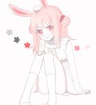  animal_ears artist_name bad_id bad_twitter_id blush bunny_ears character_request double_bun dress half_updo long_hair marin_(myuy_3) pink_eyes pink_hair sitting smile solo white_skin 
