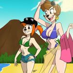  aeolus06 anthro beach big_breasts bikini breasts cleavage clothed clothing disney female goof_troop milf mother mother_and_daughter parent peg_pete pistol_pete seaside smile swimsuit 