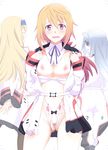  blonde_hair blue_eyes blush breasts cecilia_alcott charlotte_dunois condom eyepatch infinite_stratos large_breasts laura_bodewig long_hair looking_at_viewer multiple_girls navel nipples open_clothes open_mouth open_shirt panties pubic_hair purple_eyes pussy red_eyes see-through shirt silver_hair touge_hiro underwear used_condom 