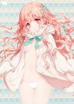  absurdres bow breasts curly_hair cuteg dress hair_ribbon highres lace lace-trimmed_panties long_hair navel no_bra open_clothes open_dress original panties pink_eyes pink_hair ribbon small_breasts solo thigh_gap underwear white_panties 