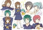  benten black_hair blue_hair brown_eyes brown_hair genderswap green_eyes green_hair heart horns hug lum mofuko moroboshi_ataru oyuki_(urusei_yatsura) ran_(urusei_yatsura) red_eyes red_hair school_uniform ten_(urusei_yatsura) urusei_yatsura 