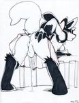  balls blush butt crossdressing cum gnaw looking_at_viewer looking_back lucario male monochrome nintendo penis pok&#233;mon pok&eacute;mon presenting solo video_games 