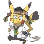  female glasses hat ken_sugimori labcoat looking_at_viewer nintendo official_art pikachu pok&#233;mon pok&eacute;mon solo video_games 