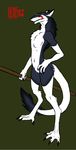  anthro chakat-silverpaws claws fur looking_at_viewer male nude pinup plain_background polearm pose sergal solo staff standing 