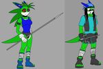  1boy blue_eyes brothers dagger eyewear female fur glases glasses green_fur hair kadeathnas_(artist) lizard male ninja reptile scalie sibling warrior weapon 