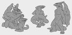  anus balls claws flookz gay hair hand_holding hindpaw horn legendz lying male monochrome open_mouth paws penis presenting scalie shiron standing thick_tail wings 