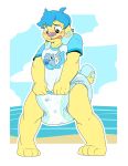  anthro beach blush canine cuddlehooves diaper dog embarrassed male mammal outside seaside shirt_pull solo 