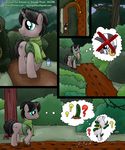  bag benigin_bergham black_hair comic duo english_text equine everfree_forest forest friendship_is_magic fur grey_fur hair horn mammal mud mute my_little_pony open_mouth original_character pictographics scarf smudge_proof text tree unicorn zebra zecora_(mlp) 