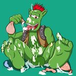  bottomless colored condom condoms cum cum_everywhere cum_string digimon filled_condom goblimon goblin hindpaw licking male masturbation messy partially_clothed paws penis seamaster sitting solo tongue uncut vest 