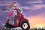  :d aqua_eyes boots coat goggles goggles_on_headwear ground_vehicle hawe_king helmet long_hair motor_vehicle open_mouth original pink_hair riding scarf scooter smile solo wind 