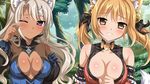  ;) animal_ears bangs bare_shoulders bell blonde_hair blush body_blush bow breasts bush checkered cleavage cleavage_cutout cross-laced_clothes dark_skin detached_sleeves forest fox_ears fox_tail frills game_cg gem grass grin hair_bell hair_bow hair_ornament hairclip halterneck head_tilt jingle_bell large_breasts light_smile long_hair looking_at_viewer multiple_girls nature navel no_bra one_eye_closed open_mouth outdoors parted_bangs puffy_detached_sleeves puffy_sleeves raised_eyebrows ribbon_trim sakura_spirit sakurano_machiko sakurano_maeko siblings silver_hair sisters smile standing tail tears turtleneck twintails upper_body wanaca wavy_hair wiping_tears 