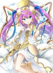  af-henrytz anklet barefoot blue_eyes bracelet earrings headgear jewelry lakshmi_(p&amp;d) long_hair necklace open_mouth purple_hair puzzle_&amp;_dragons solo two_side_up 