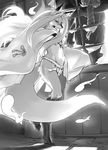  furry greyscale highres kikurage_(crayon_arts) long_hair magatama monochrome no_humans rope shimenawa sleeves_past_wrists solo tail very_long_hair walking wide_sleeves 