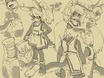  anklet anthro belt black_and_white bracelet chocker clothed clothing dress female fur hair hammer invalid_tag jewelry kikurage lagomorph long_hair looking_at_viewer mammal monochrome one-piece_dress open_mouth panties ponytail rabbit ribbons sketch solo teeth underwear 
