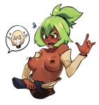  2girls amalia_sheran_sharm angry arm_up assisted_exposure bare_shoulders black_gloves blonde_hair blush breasts brown_eyes closed_eyes dark-skinned_female dark_skin detached_sleeves elbow_gloves embarrassed evangelyne_(wakfu) gloves grey_hair hair_between_eyes holding_another&#039;s_wrist javehorny medium_breasts multiple_girls nipples open_mouth pointy_ears ponytail pulled_by_another short_hair simple_background smile solo_focus topless upper_body wakfu white_background 