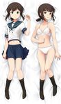  blush bra brown_hair dakimakura ebizome fubuki_(kantai_collection) green_eyes hand_on_own_stomach kantai_collection lingerie looking_at_viewer lying midriff multiple_views navel no_shoes official_style panties ponytail school_uniform serafuku shibafu_(glock23)_(style) short_hair socks underwear underwear_only 