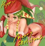  1boy 2girls absurdres akumesik breasts christmas cleavage closed_mouth fake_antlers feena_(grandia) gloves grandia grandia_i green_eyes green_hair hair_ornament hair_tubes hat highres holding holding_sack jewelry justin_(grandia) large_breasts long_hair looking_at_viewer low-tied_long_hair merry_christmas midriff multiple_girls open_mouth red_gloves red_headwear sack santa_hat simple_background skirt smile sue_(grandia) 