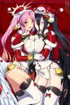  2girls albedo_(overlord) black_hair breast_press breasts candy candy_cane christmas clothing_cutout commentary commission company_connection crossover crotch_cutout english_commentary food garter_straps gloves hair_between_eyes hat heart_cutout highres hug jibril_(no_game_no_life) large_breasts lindaroze madhouse mistletoe multiple_girls no_game_no_life orange_eyes overlord_(maruyama) paid_reward_available panties parted_bangs pillow pink_hair red_pillow santa_hat symmetrical_docking thighhighs thighs twintails twitter_username underwear web_address white_gloves white_panties white_thighhighs yellow_eyes yuri 